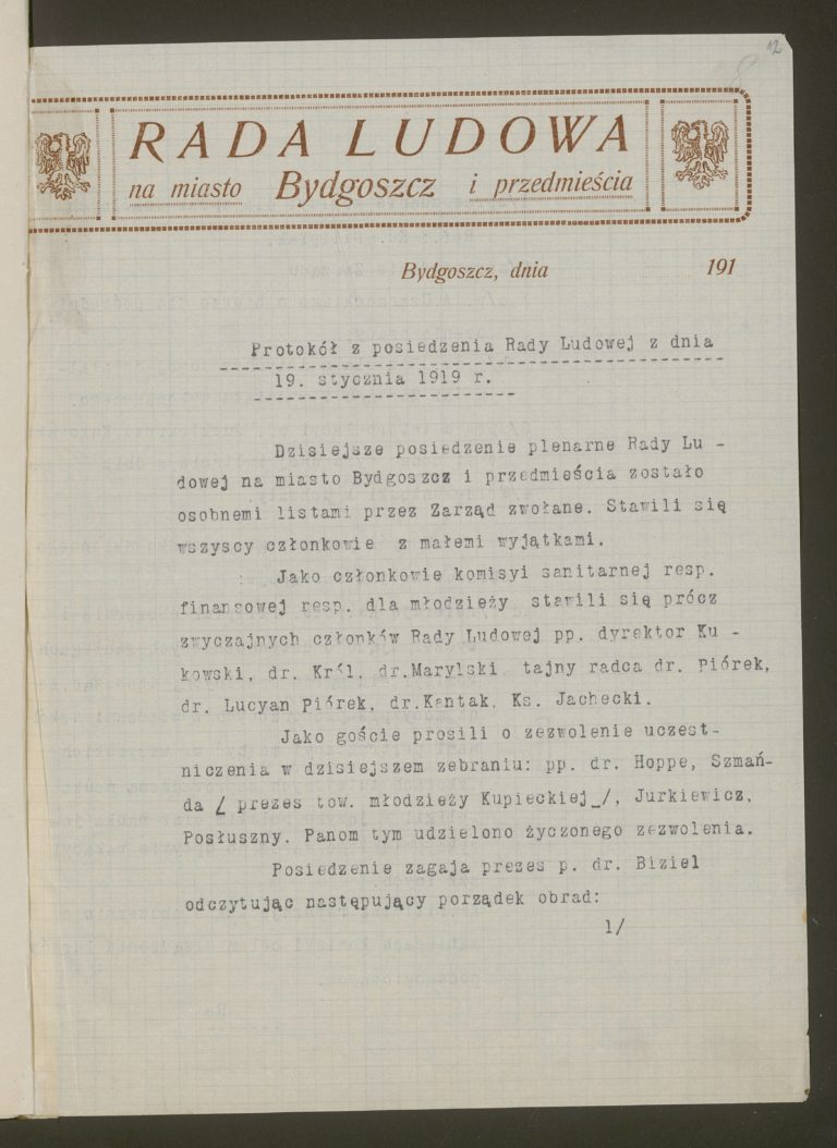 Protokół z posiedzenia Rady Ludowej z 19 stycznia 1919