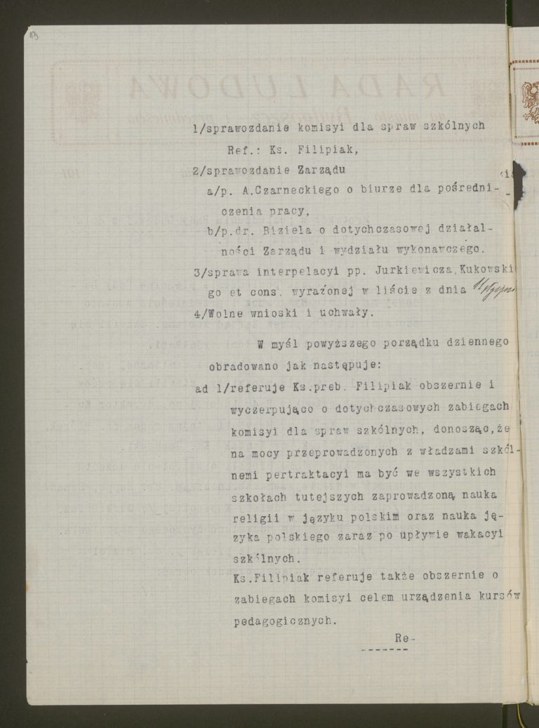 Protokół z posiedzenia Rady Ludowej z 19 stycznia 1919 - druga strona