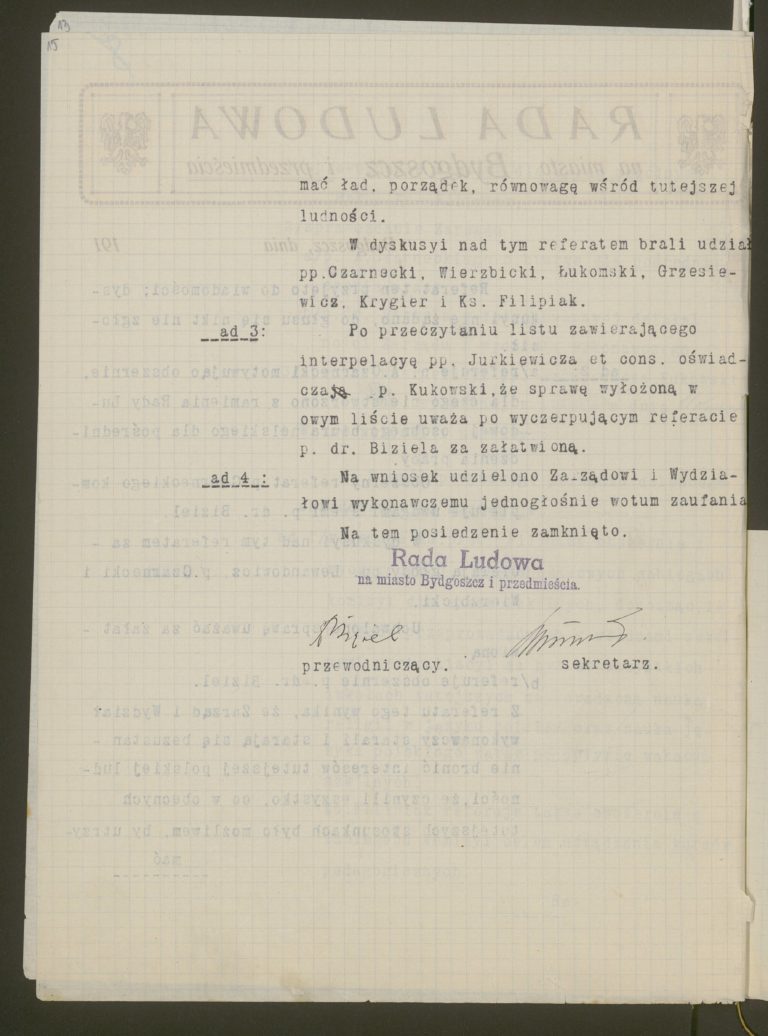 Protokół z posiedzenia Rady Ludowej z 19 stycznia 1919 druga strona