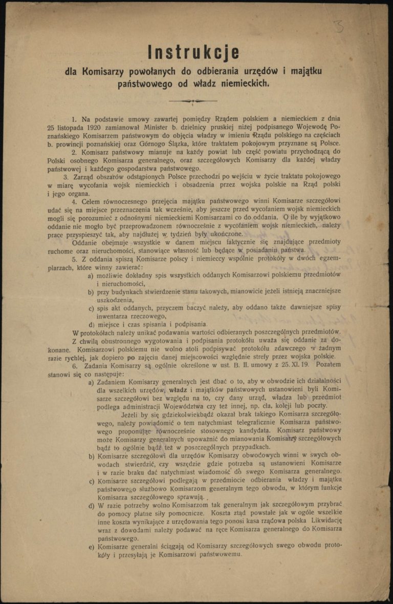 Instrukcja dla Komisarzy powołanych do odbierania urzędów i majątku państwowego od władz niemieckich