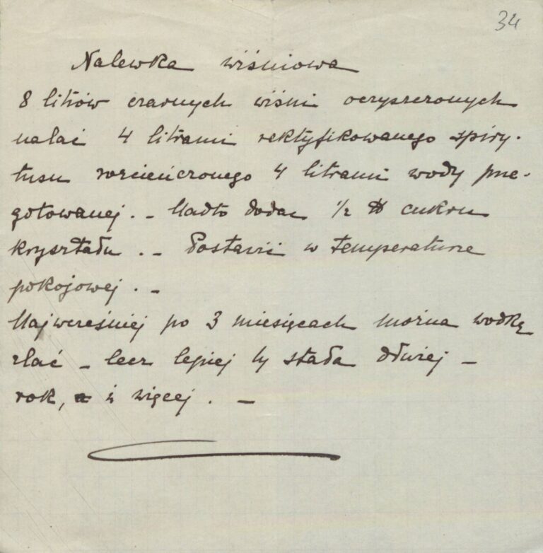 Przepis na nalewkę wiśniową, przypuszczalnie XIX wiek