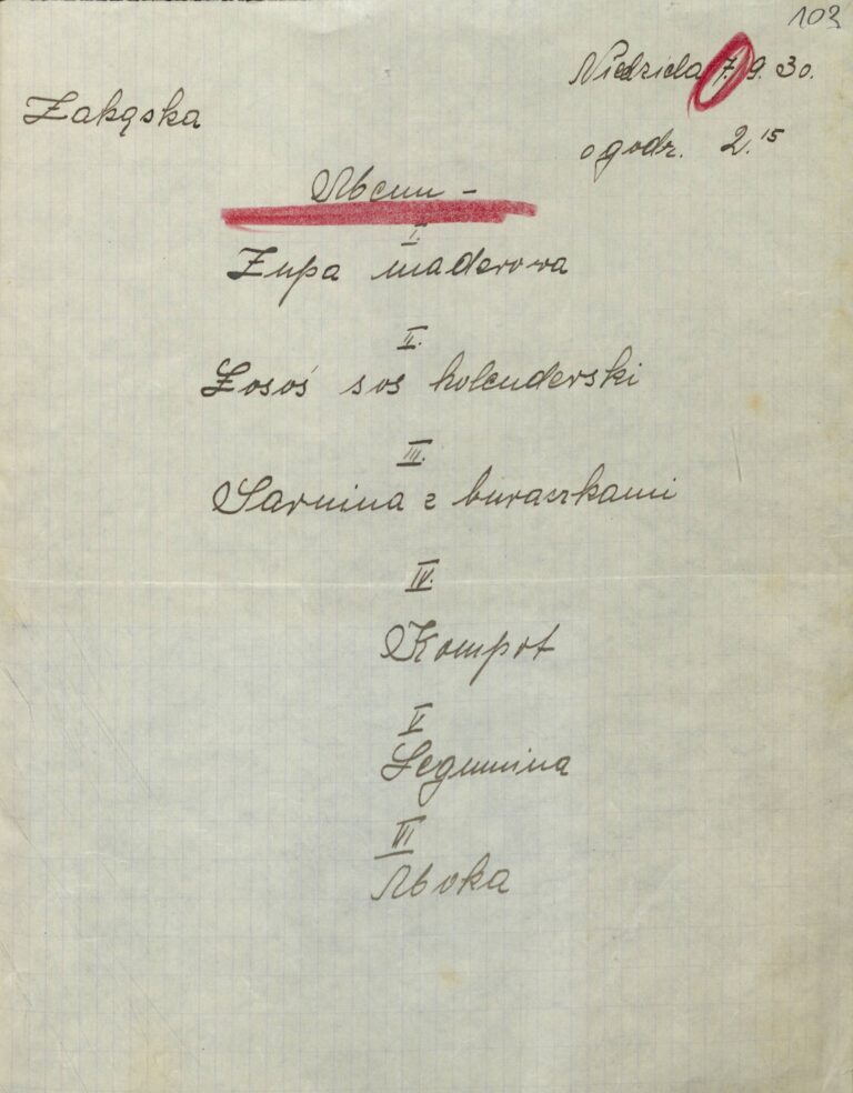 Menu dla gości przybyłych do Inowrocławia z okazji odsłonięcie pomnika Jana Kasprowicza, 1930 rok