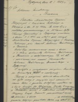 Informacja M. Białyni Rzepeckiego z 18 I 1924 o powołaniu Oddziału (Archiwum Państwowe w Bydgoszczy, Archiwum Państwowe w Poznaniu Oddział w Bydgoszczy, sygn 10)