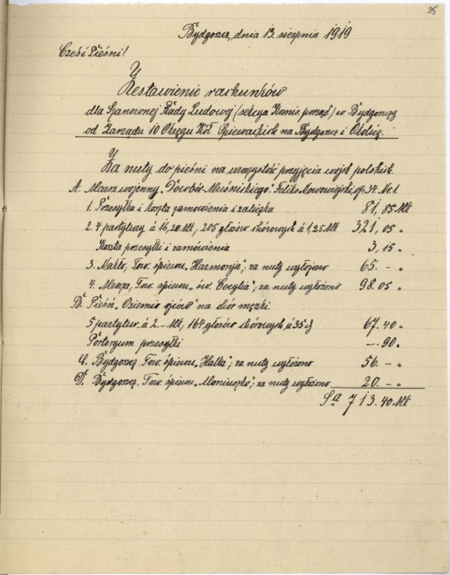 Dokumentacja przygotowania uroczystości przejęcia miasta (Archiwum Państwowe w Bydgoszczy, Podkomisariat Naczelnej Rady Ludowej na obwód nadnotecki w Bydgoszczy, sygn. 6)