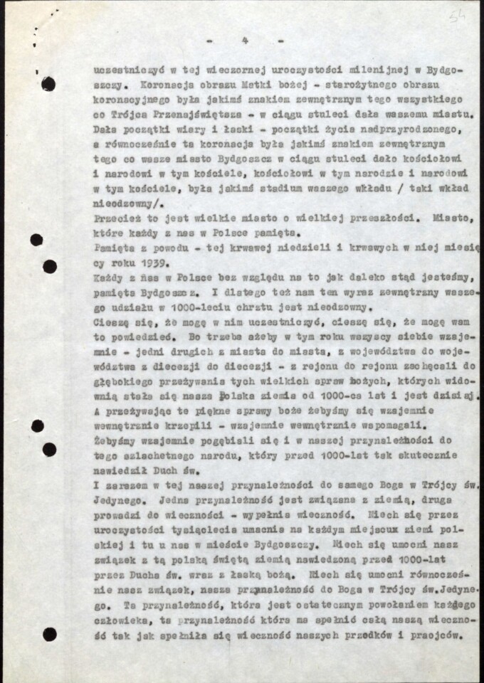Tekst kazania wygłoszonego przez arcybiskupa Karola Wojtyłę 30 maja 1966 w bazylice św. Wincentego a’Paulo w Bydgoszczy