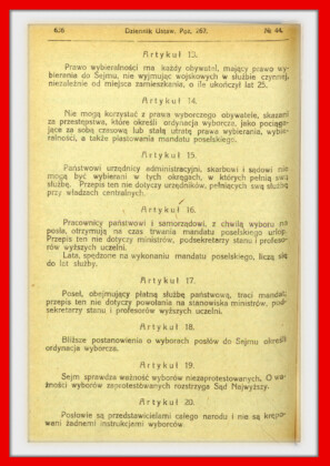 Konstytucja Rzeczypospolitej Polskiej z dnia 17 marca 1921 roku – tekst opublikoiwany w Dzienniku Ustaw RP Widok kolejnej strony konstytucji marcowej w dzienniku ustaw z 1921 roku