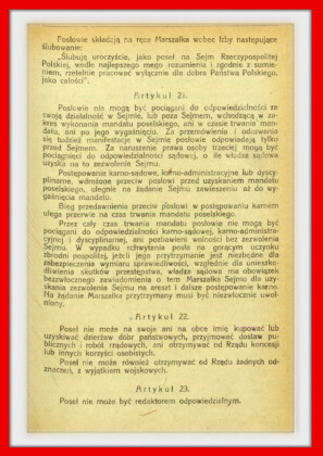 Konstytucja Rzeczypospolitej Polskiej z dnia 17 marca 1921 roku – tekst opublikoiwany w Dzienniku Ustaw RP Widok kolejnej strony konstytucji marcowej w dzienniku ustaw z 1921 roku