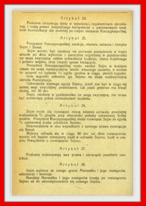 Konstytucja Rzeczypospolitej Polskiej z dnia 17 marca 1921 roku – tekst opublikoiwany w Dzienniku Ustaw RP Widok kolejnej strony konstytucji marcowej w dzienniku ustaw z 1921 roku
