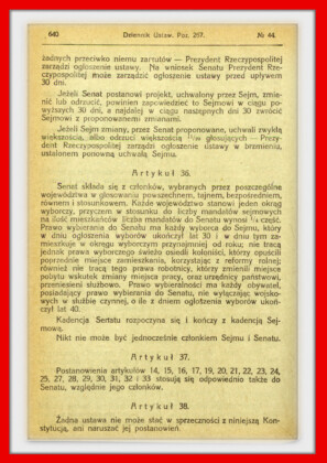 Konstytucja Rzeczypospolitej Polskiej z dnia 17 marca 1921 roku – tekst opublikoiwany w Dzienniku Ustaw RP Widok kolejnej strony konstytucji marcowej w dzienniku ustaw z 1921 roku