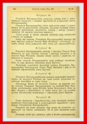 Konstytucja Rzeczypospolitej Polskiej z dnia 17 marca 1921 roku – tekst opublikoiwany w Dzienniku Ustaw RP Widok kolejnej strony konstytucji marcowej w dzienniku ustaw z 1921 roku