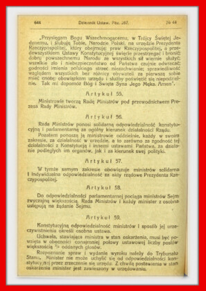 Konstytucja Rzeczypospolitej Polskiej z dnia 17 marca 1921 roku – tekst opublikoiwany w Dzienniku Ustaw RP Widok kolejnej strony konstytucji marcowej w dzienniku ustaw z 1921 roku