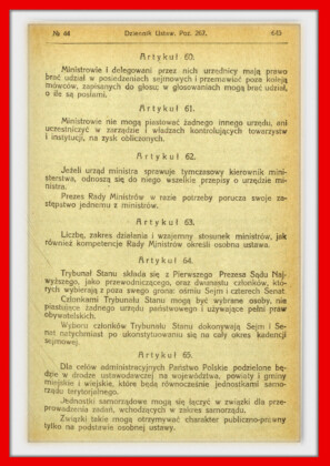 Konstytucja Rzeczypospolitej Polskiej z dnia 17 marca 1921 roku – tekst opublikoiwany w Dzienniku Ustaw RP Widok kolejnej strony konstytucji marcowej w dzienniku ustaw z 1921 roku