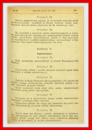 Konstytucja Rzeczypospolitej Polskiej z dnia 17 marca 1921 roku – tekst opublikoiwany w Dzienniku Ustaw RP Widok kolejnej strony konstytucji marcowej w dzienniku ustaw z 1921 roku