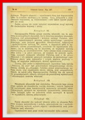 Konstytucja Rzeczypospolitej Polskiej z dnia 17 marca 1921 roku – tekst opublikoiwany w Dzienniku Ustaw RP Widok kolejnej strony konstytucji marcowej w dzienniku ustaw z 1921 roku