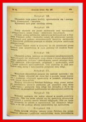 Konstytucja Rzeczypospolitej Polskiej z dnia 17 marca 1921 roku – tekst opublikoiwany w Dzienniku Ustaw RP Widok kolejnej strony konstytucji marcowej w dzienniku ustaw z 1921 roku