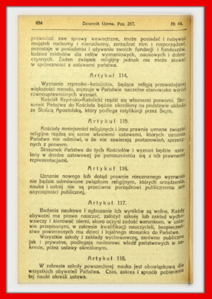 Konstytucja Rzeczypospolitej Polskiej z dnia 17 marca 1921 roku – tekst opublikoiwany w Dzienniku Ustaw RP Widok kolejnej strony konstytucji marcowej w dzienniku ustaw z 1921 roku