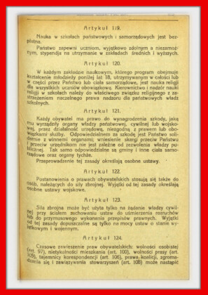 Konstytucja Rzeczypospolitej Polskiej z dnia 17 marca 1921 roku – tekst opublikoiwany w Dzienniku Ustaw RP Widok kolejnej strony konstytucji marcowej w dzienniku ustaw z 1921 roku