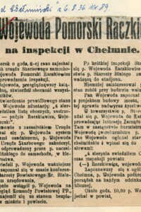 Pan Wojewoda Pomorski Raczkiewicz na inspekcji w Chełmnie Pan Wojewoda Pomorski Raczkiewicz na inspekcji w Chełmnie - wycinek prasowy