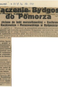 Przyłączenie Bydgoszczy do Pomorza Przyłączenie Bydgoszczy do Pomorza konferencja wojewodów Raczkiewicza i Maruszewskiego - wycinek prasowy