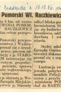 Pan Wojewoda Pomorski Raczkiewicz w Wąbrzeźnie Pan Wojewoda Pomorski Raczkiewicz w Wąbrzeźnie - wycinek prasowy