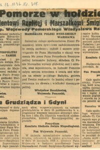 Pomorze w hołdzie Panu Prezydentowi Rzeczpospolitej i Marszałkowi Śmigłemu-Rydzowi Pomorze w hołdzie Panu Prezydentowi Rzeczpospolitej i Marszałkowi Śmigłemu-Rydzowi - wycinek prasowy