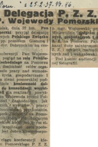 Delegacja Polskiego Związku Zachodniego u Pana Wojewody Pomorskiego Delegacja Polskiego Związku Zachodniego u Pana Wojewody Pomorskiego - wycinek prasowy