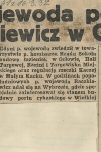 Pan wojewoda pomorski Raczkiewicz w Gdyni Pan wojewoda pomorski Raczkiewicz w Gdyni - wycinek prasowy