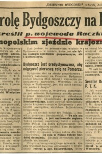 Wielką rolę Bydgoszczy na Pomorzu podkreślił pan wojewoda Raczkiewicz na ogólnopolskim zjexdzie krajoznawczym Wielką rolę Bydgoszczy na Pomorzu podkreślił pan wojewoda Raczkiewicz na ogólnopolskim zjexdzie krajoznawczym - wycinek prasowy
