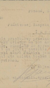 Pismo w sprawie budynków po urzędzie celnym przekazanych parafii w Siedlimowie