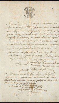 Pismo Franciszka Popławskiego zaświadczające o zwrocie towarów niesłusznie odebranych mu przez celników, 1868 r.