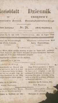Obwieszczenie w ‘Dzienniku Urzędowym Powiatu Inowrocławskiego dotyczące "przyjmowania w służbę wychodźców polskich", Inowrocław 11 lipca 1855 r.