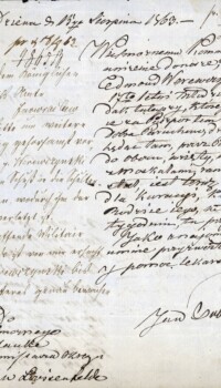 List napisany odręcznie informujący władze pruskie, że w jednym z mieszkań przebywa ranny 17-letni powstaniec styczniowy, który przekroczył granicę prusko-rosyjską, 1863 r.