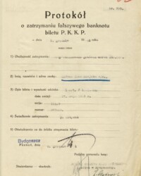 Protokół o zatrzymaniu fałszywego banknotu Protokół o zatrzymaniu fałszywego banknotu